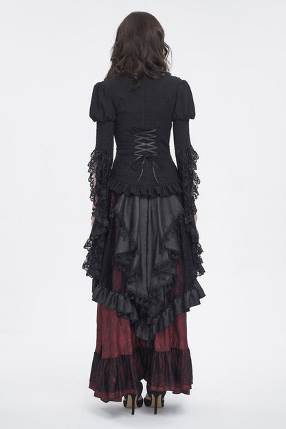Women's Gothic Blouse with Trumpet Sleeves and Lace