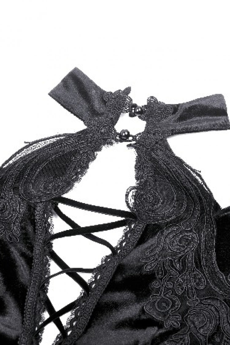 Long Sleeve Cut-Out Lace-Up Gothic Side Slit Velvet Party Wedding Dress