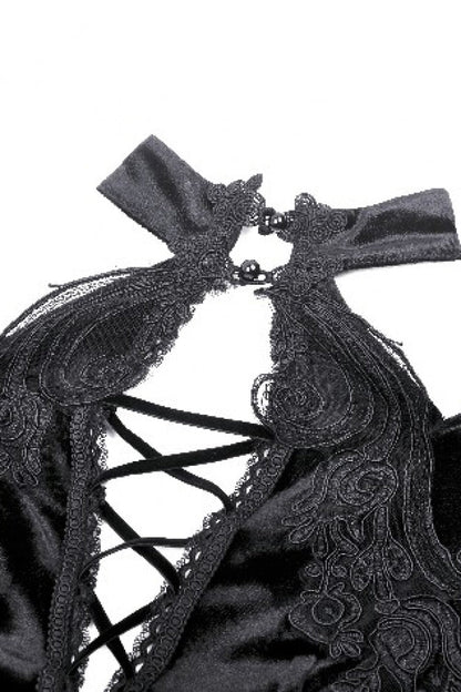 Long Sleeve Cut-Out Lace-Up Gothic Side Slit Velvet Party Wedding Dress