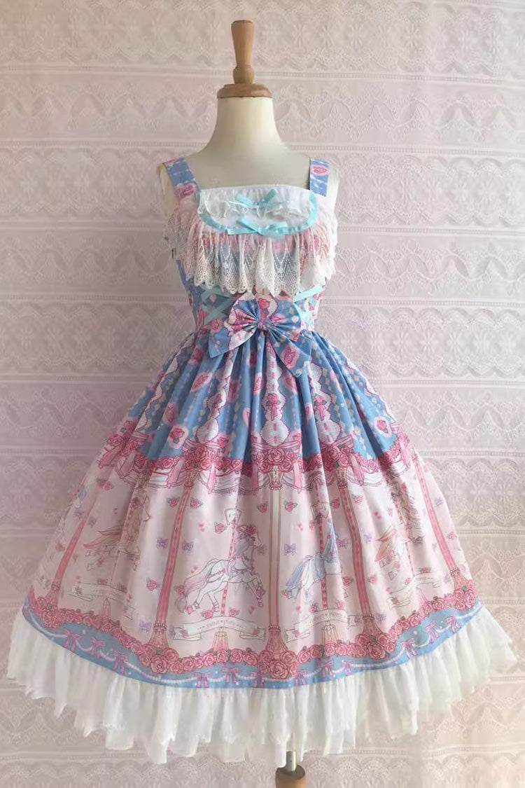 Rose Trojan Print Ruffle Bowknot Jsk Dress - Sweet Lolita