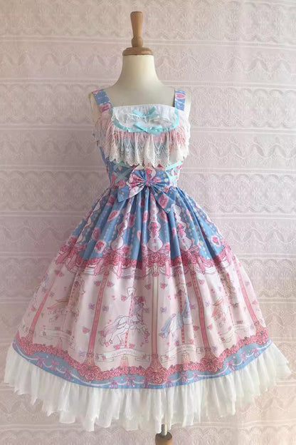 Rose Trojan Print Ruffle Bowknot Jsk Dress - Sweet Lolita