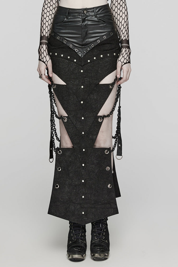 Inverted Triangle Hollow Metal Chain Black Steampunk Skirt