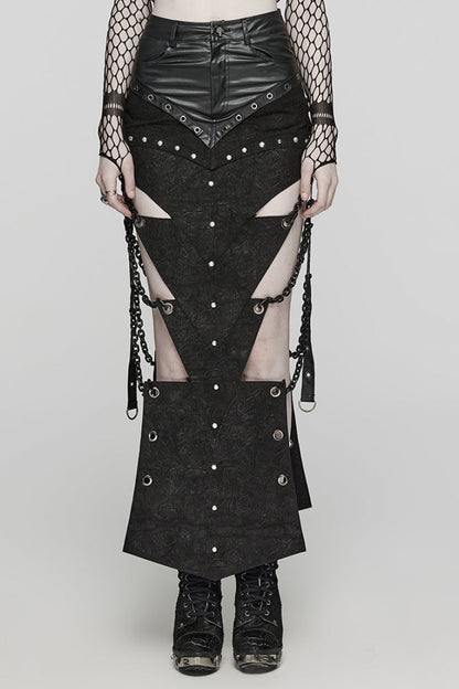 Inverted Triangle Hollow Metal Chain Black Steampunk Skirt