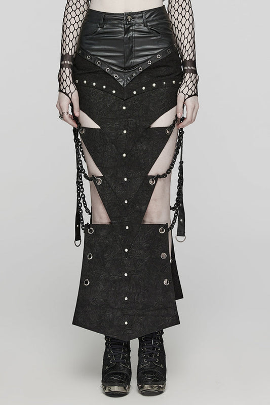 Inverted Triangle Hollow Metal Chain Black Steampunk Skirt