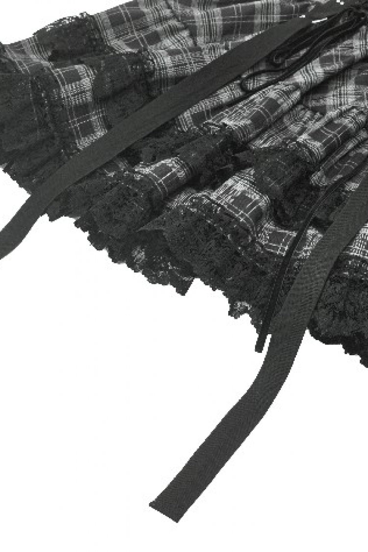 Charcoal Layered Lace Hem Plaid Slip Dress - Punk Party Attire