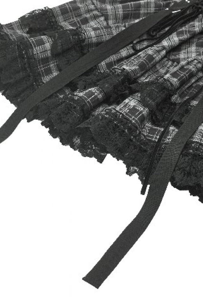 Charcoal Layered Lace Hem Plaid Slip Dress - Punk Party Attire