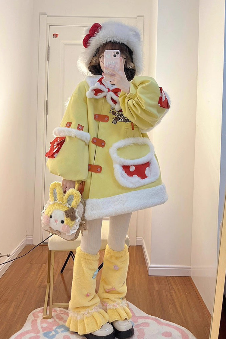 Mushroom House Long Sleeve Embroidery Bow Sweet Lolita Coat in Yellow