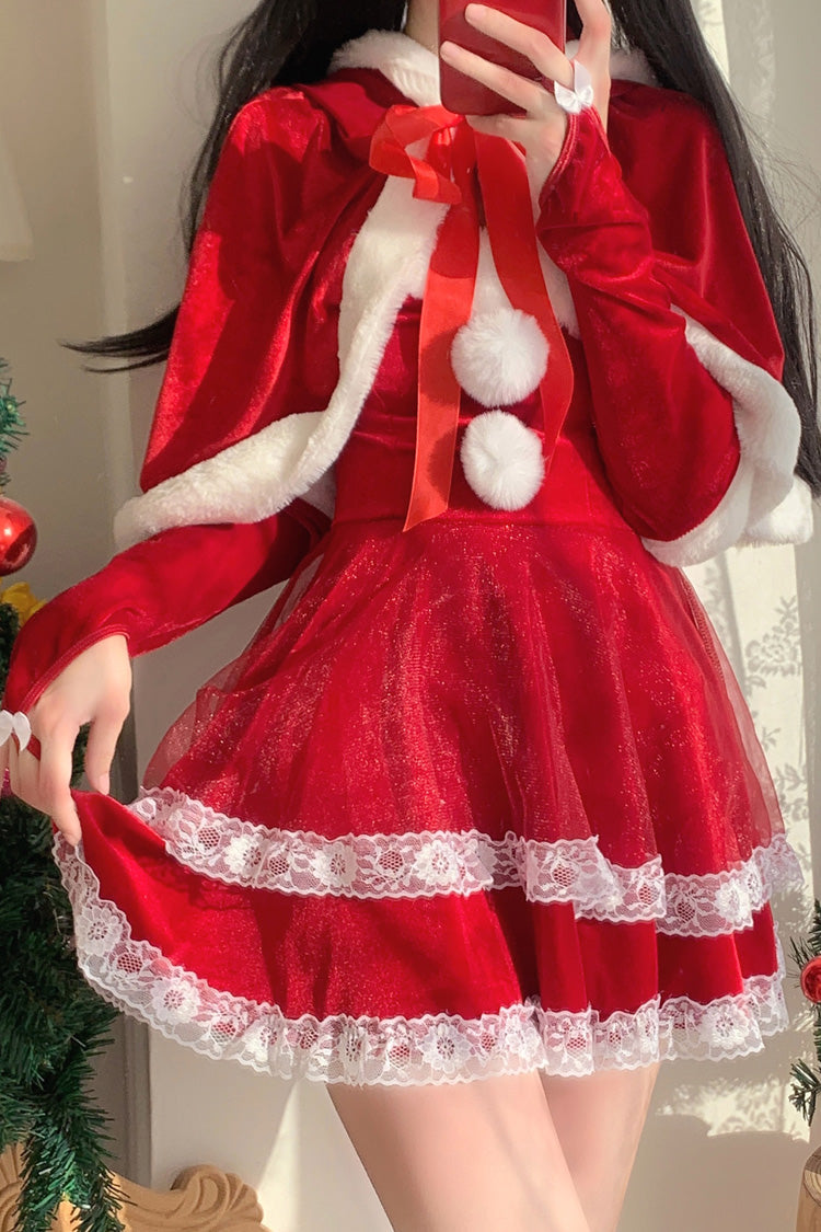 Japanese New Year Double-Layered Lace Bowknot Strapless Lolita Dress