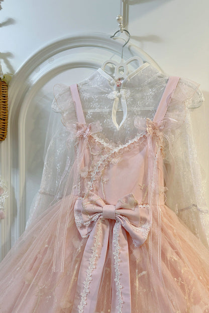 Sweet Sleeveless Ruffle Embroidery Bow Lace Chinese Style JSK Dress