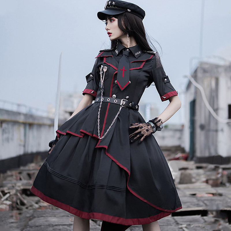 Robe une pièce gothique Lolita Y2K Uniforme militaire