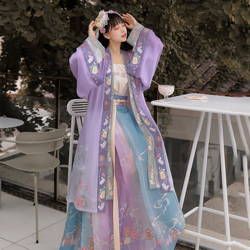 Ensemble Hanfu brodé floral de lapin de dessin animé vintage