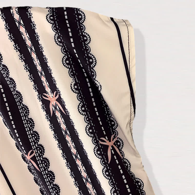 T-Shirt Mesh Casual Belted Print Chiffon Shorts Stripe