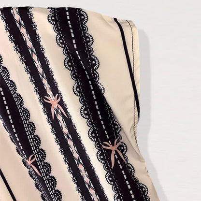 T-Shirt Mesh Casual Belted Print Chiffon Shorts Stripe