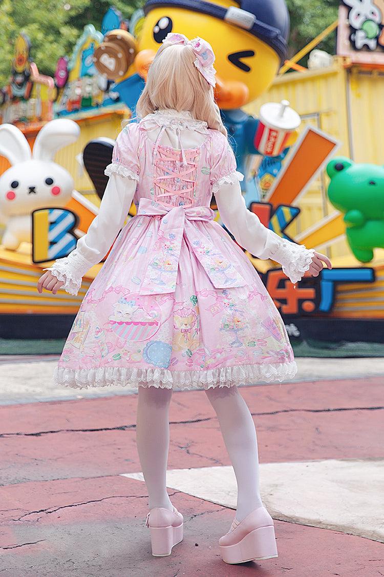 Macaron Dolly House Doll Collar Short Sleeves Print Bowknot Sweet Lolita Dress Colors