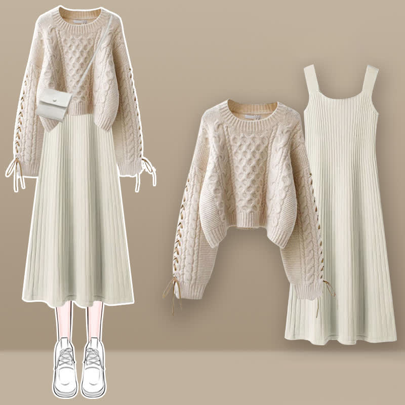 Sweet Cable Sweater Knit Slip Dress Set