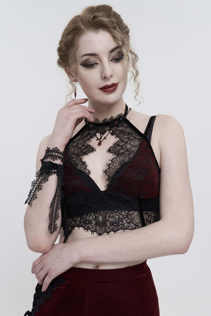 Velvet Chest Cutout Lace Hidden Side Zipper Sexy Gothic Halter Lingerie