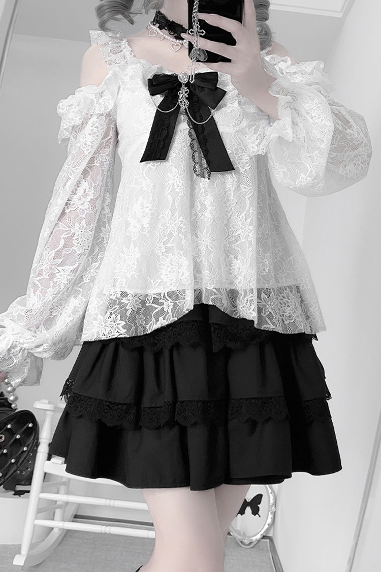 Black Triple-Layer Ruffle Lace Japanese Skirt