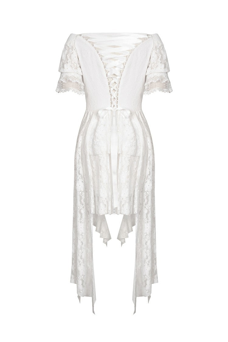 Ivory Off-Shoulder Lace Short Sleeve Steampunk Wedding Dress