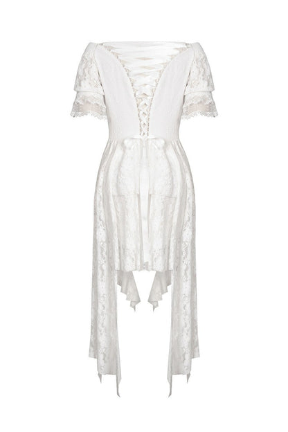 Ivory Off-Shoulder Lace Short Sleeve Steampunk Wedding Dress