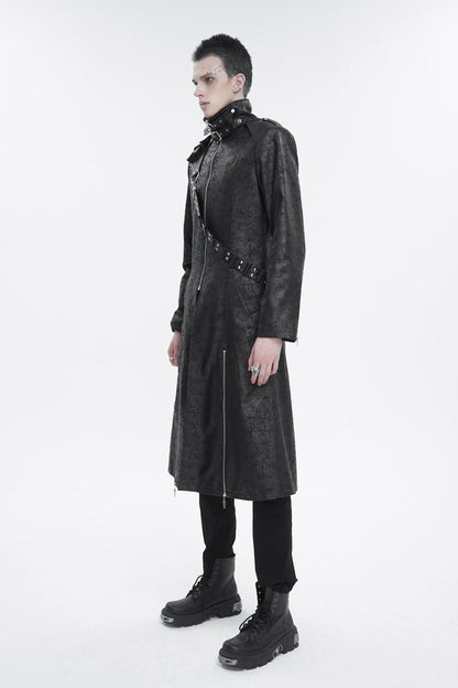 Men's Gothic Long Coat with Split Hem and Strap