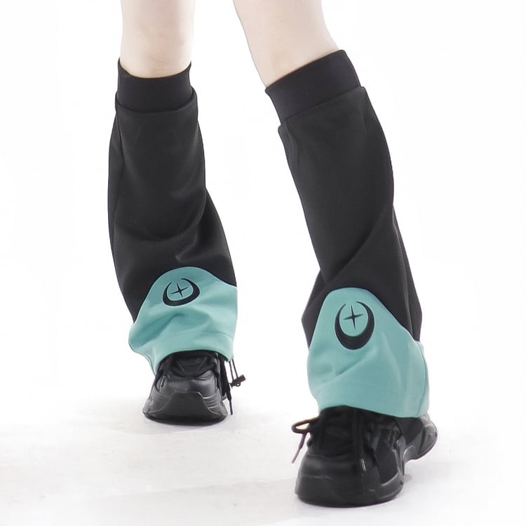 Star and Moon Black Green Jirai Kei Leg Sleeves