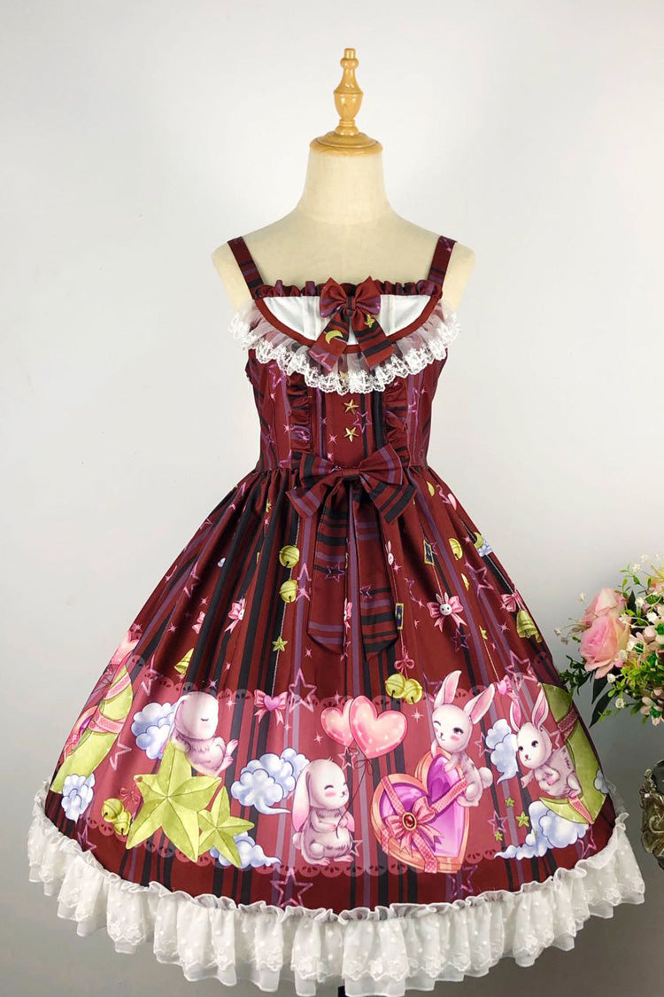 Bunny Star Paradise Sleeveless Print Ruffle Bowknot Lace Sweet Lolita Jsk Dress