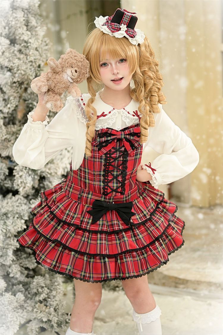 Velvet Cake Printed Ruffled Bow Lace-Up Gothic Elegant Lolita JSK