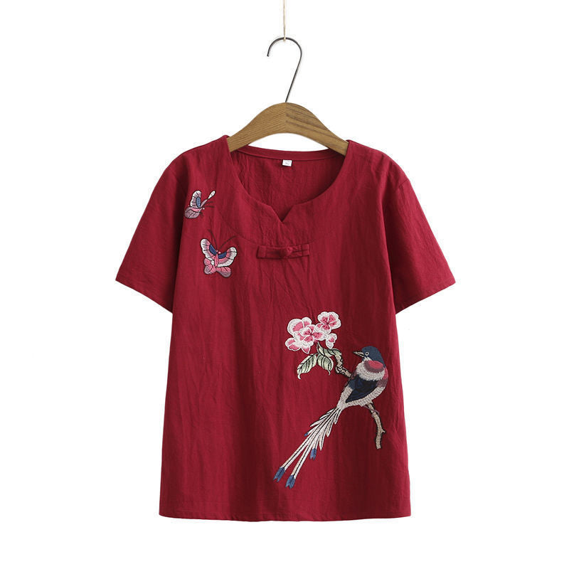 Ensemble t-shirt et pantalon avec boucle brodée d'oiseau vintage