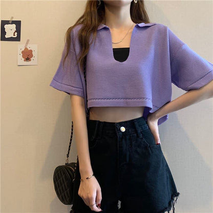 Split Slip T-Shirt Dress Ruffled V-neck