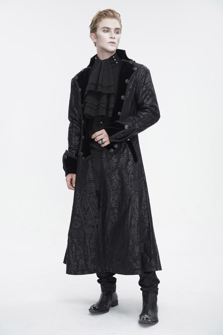 Men's Gothic Coat with Totem Print and Long Cut