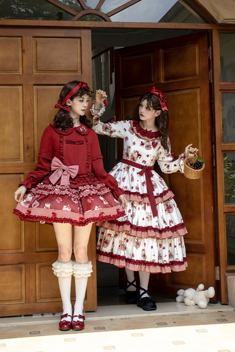 Bell Strawberry Farm Print Ruffle Embroidery Sweet Lolita Skirt