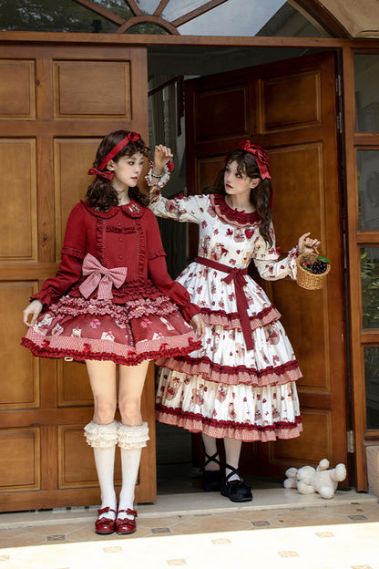Bell Strawberry Farm Print Ruffle Embroidery Sweet Lolita Skirt