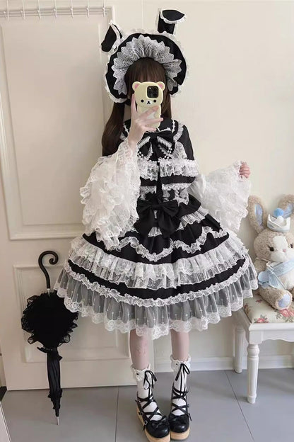 Love and Heart Flutter Sleeveless Multi-Layered Ruffle Bowknot Lace Pearl Sweet Lolita Jsk Dress