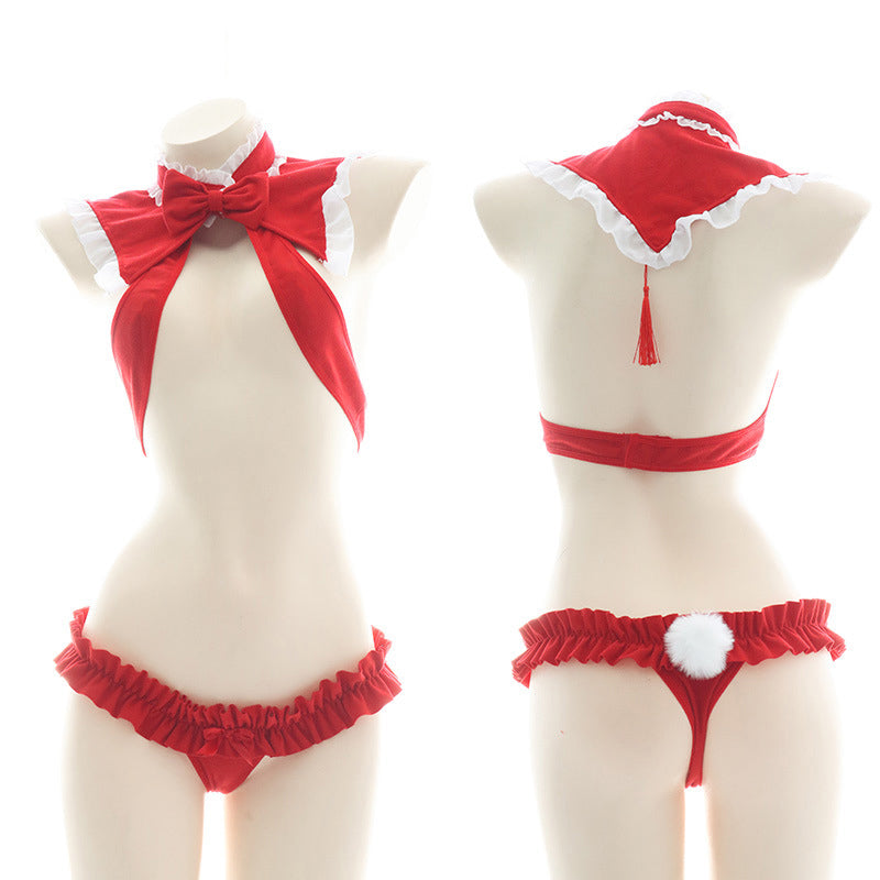 Bow Knot Bunny Tail Lingerie Bikini Set