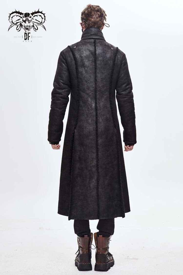Men's Punk Coat with Fur Cape and Metal Hasp