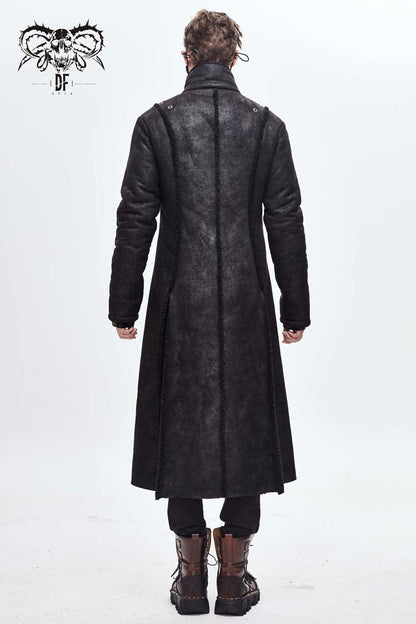 Men's Punk Coat with Fur Cape and Metal Hasp