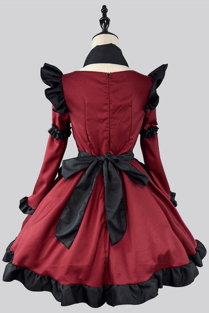 Black and Crimson Maid Long Sleeves Ruffle Bow Gothic Lolita Ensemble