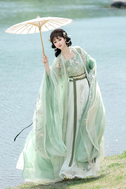 Emerald Qingdie Song Dynasty Ruffle Embroidery Chinese Hanfu Full Set