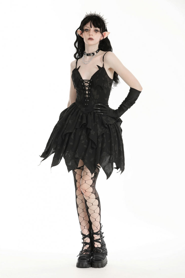 V Collar Sleeveless Halloween Printed Irregular Gothic Slip Dress