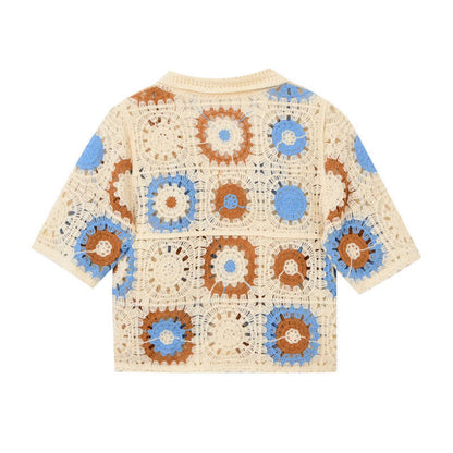 Hollow Set Denim Fringed Pants Split Floral T-Shirt