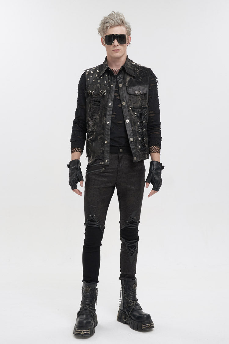 Men's Punk Vest with Skull Sheep Print and Tie-Dye Accent