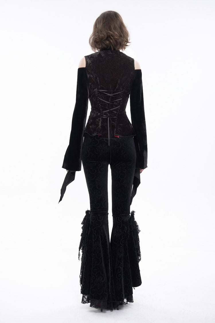 Velvet Off-Shoulder Cutout Flared Sleeve Gothic Shirt