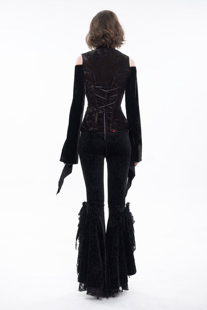 Velvet Off-Shoulder Cutout Flared Sleeve Gothic Shirt