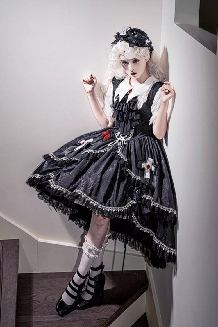 Ruffled Bowknot Lace-Up High-Low Gothic JSK