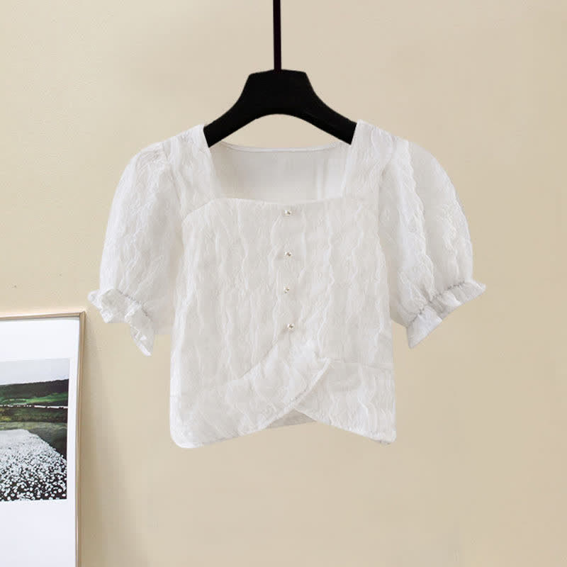 Set Pure T-Shirt Skirt Color Collar Print Sqaure Floral