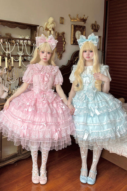 Azure Ruffled Hanayome Bow Lace Sweet Lolita JSK
