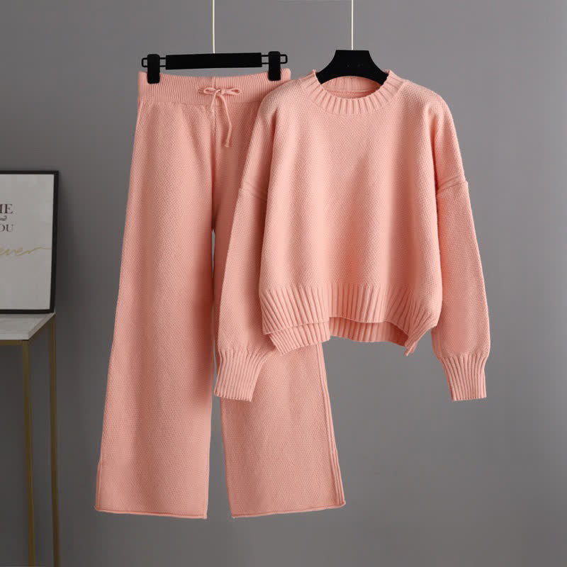 Wide Sweater Set Knit Leg Pants Pure Color