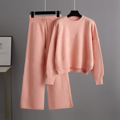 Wide Sweater Set Knit Leg Pants Pure Color