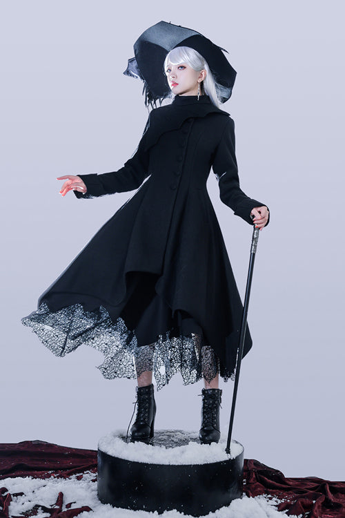 Ouji Lolita Wool-Blend Coat with Asymmetric Hem Icebreaker Motif