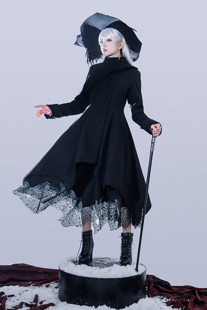 Ouji Lolita Wool-Blend Coat with Asymmetric Hem Icebreaker Motif